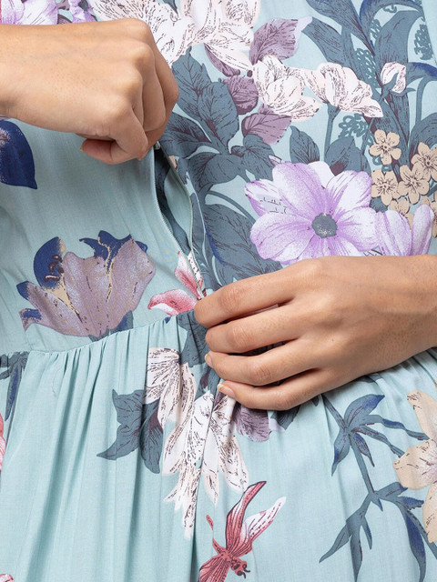 AV2 Blue Floral Printed Maternity Midi Dress - Image 6