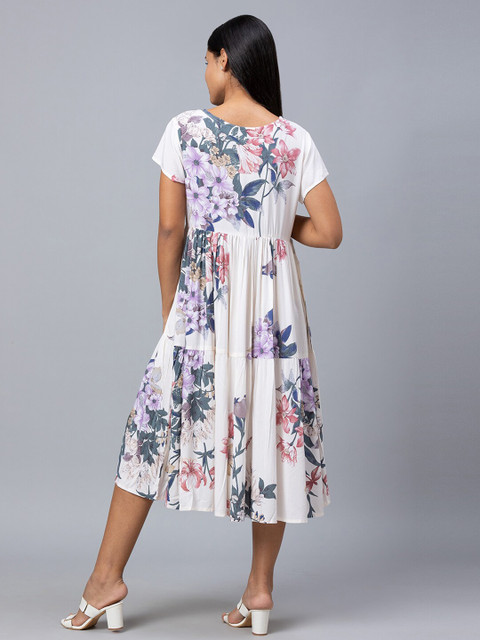 AV2 Off White & Lavender Floral Printed Maternity Midi Dress - Image 5