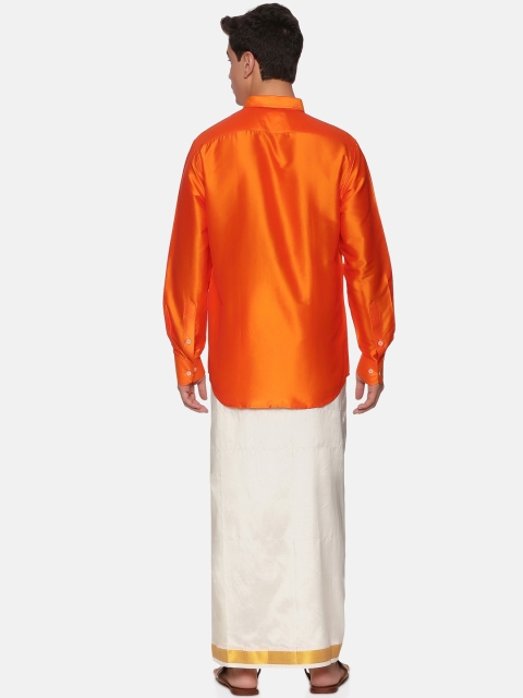 Sethukrishna Men Orange & Off White Clothing Set - Image 6