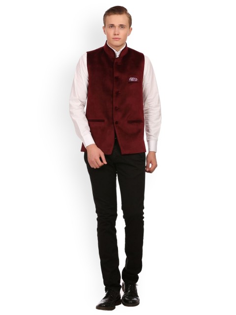 Wintage Maroon Velvet Nehru Jacket - Image 5