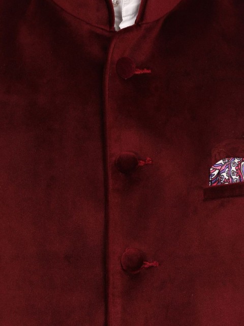 Wintage Maroon Velvet Nehru Jacket - Image 4