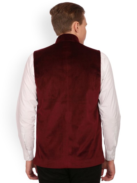 Wintage Maroon Velvet Nehru Jacket - Image 3