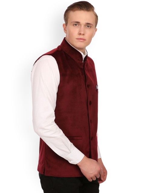 Wintage Maroon Velvet Nehru Jacket - Image 2