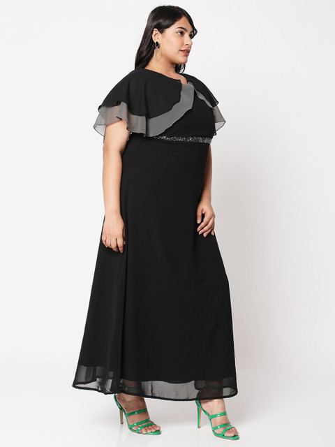 Curves by MISH Plus Size Black & Grey Colourblocked Layered Maxi Dress - Image 3