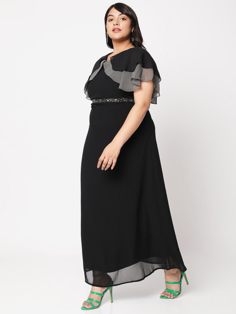 Curves by MISH Plus Size Black & Grey Colourblocked Layered Maxi Dress - Image 4