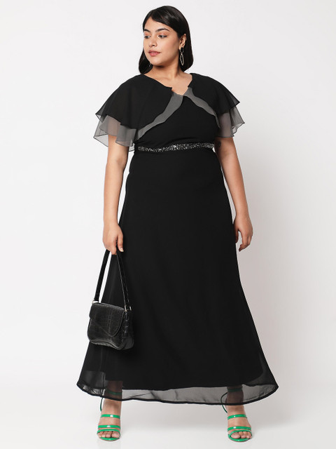 Curves by MISH Plus Size Black & Grey Colourblocked Layered Maxi Dress
