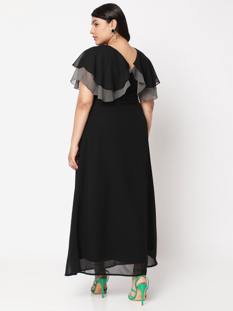 Curves by MISH Plus Size Black & Grey Colourblocked Layered Maxi Dress - Image 5