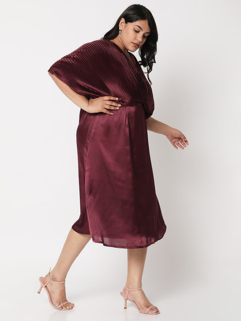 Curves by MISH Maroon Plus Size Midi Dress