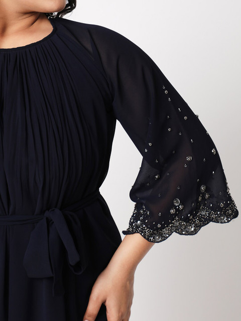 Curves by MISH Navy Blue Plus Size Georgette Maxi Dress - Image 2