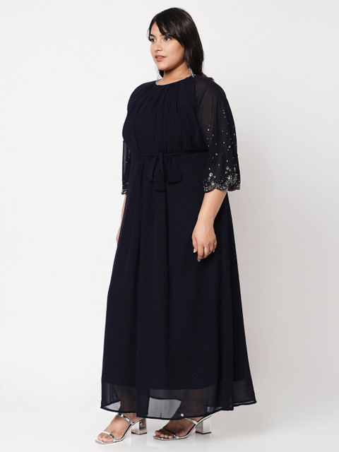 Curves by MISH Navy Blue Plus Size Georgette Maxi Dress - Image 3