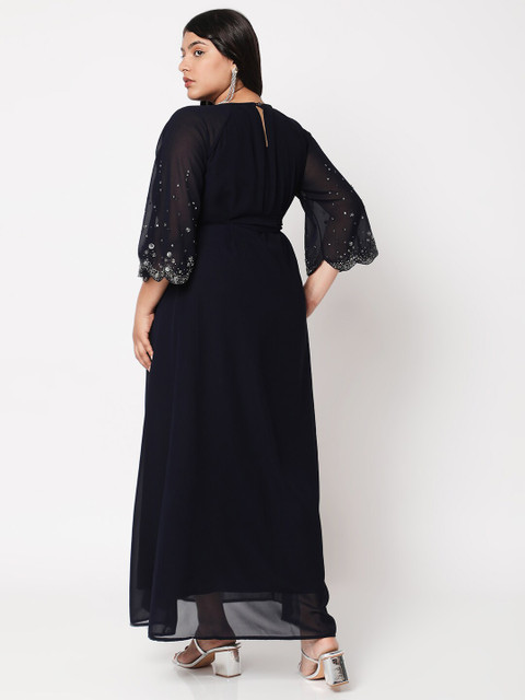Curves by MISH Navy Blue Plus Size Georgette Maxi Dress - Image 4