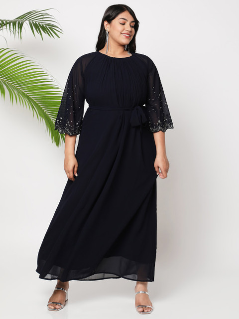 Curves by MISH Navy Blue Plus Size Georgette Maxi Dress - Image 5