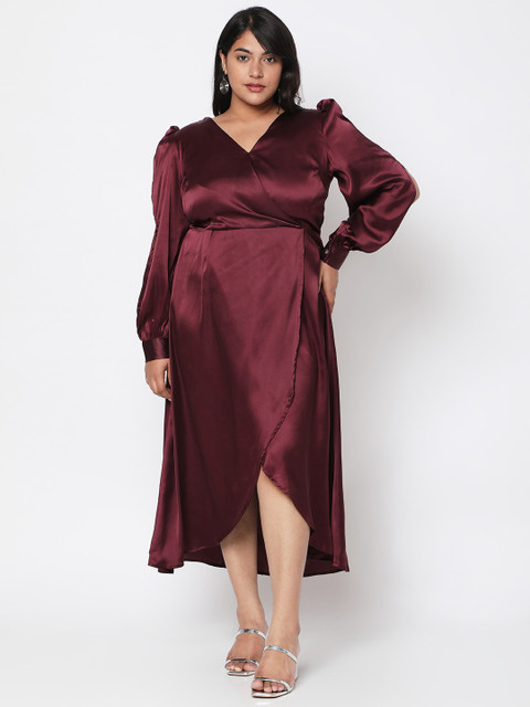 Curves by MISH Maroon Plus Size Midi Dress