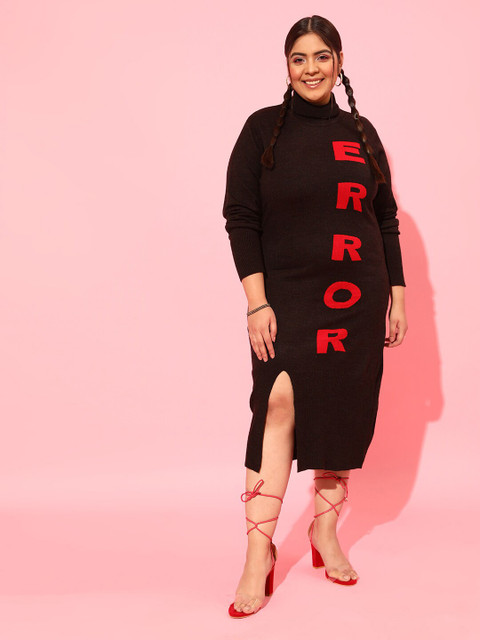 CURVY STREET Black Plus Size Midi Jumper Dress