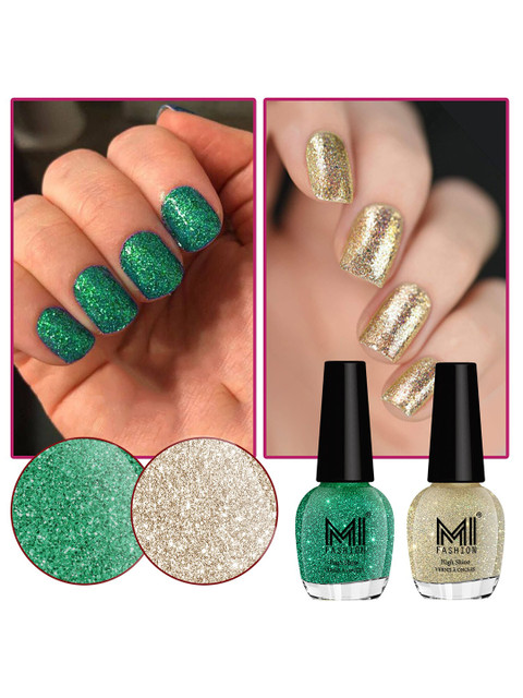 MI FASHION Set Of 2 Ultra Glass High Shine Glitter Long Stay Nail Polish - 15ml Each