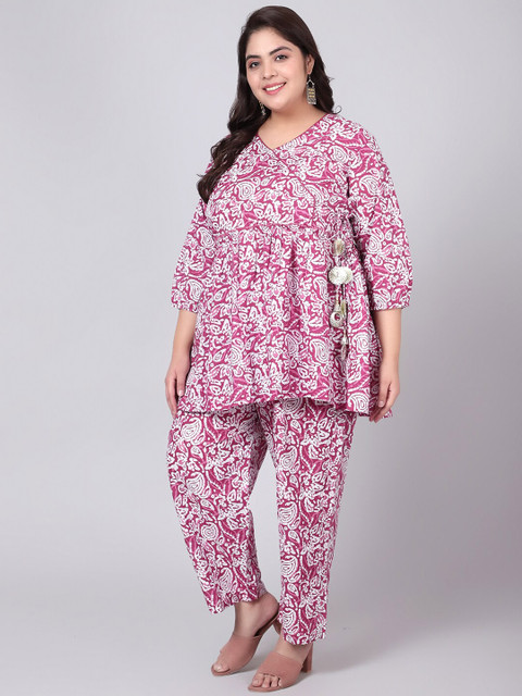 Indietoga Women Plus Size Pink Hand Block Printed Cotton Co-Ords - Image 5