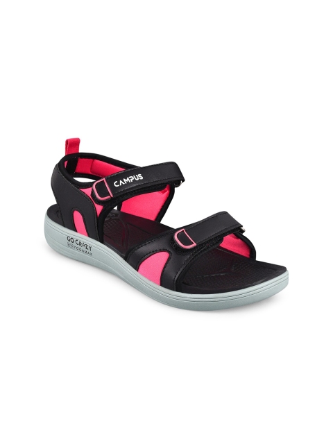 Campus Women Black & Pink Patterned Sports Sandals