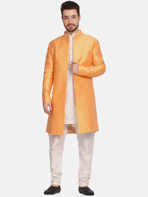 TAHVO Men Peach Printed Cotton Sherwani