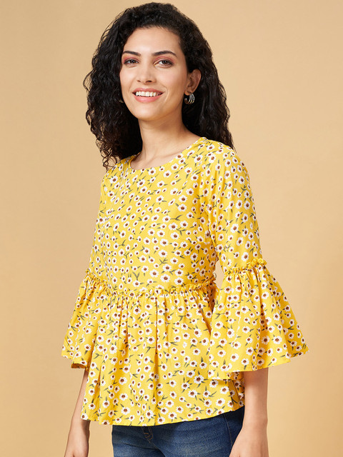YU by Pantaloons Yellow Floral Print Top - Image 4
