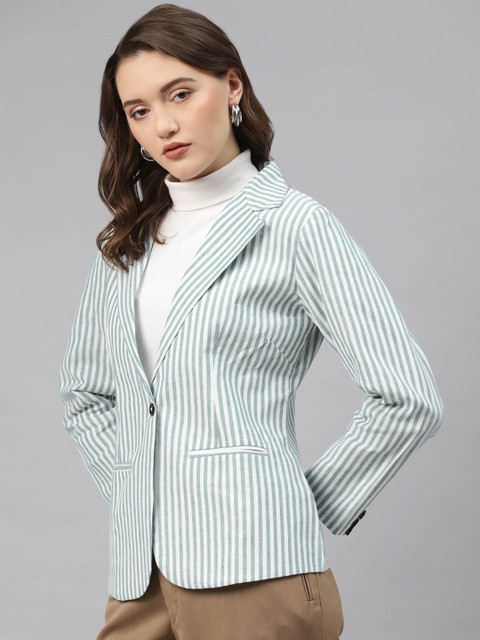 Cottinfab Women Striped Pure Cotton Formal Blazer - Image 3