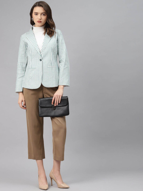 Cottinfab Women Striped Pure Cotton Formal Blazer - Image 5