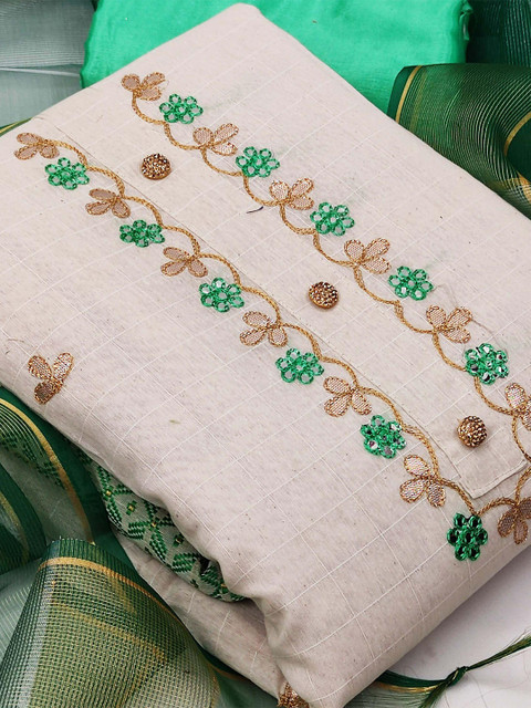 KALINI White & Green Embroidered Unstitched Dress Material - Image 2