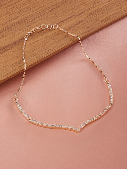 Zaveri Pearls Brass Rose Gold-Plated Cubic Zirconia Necklace