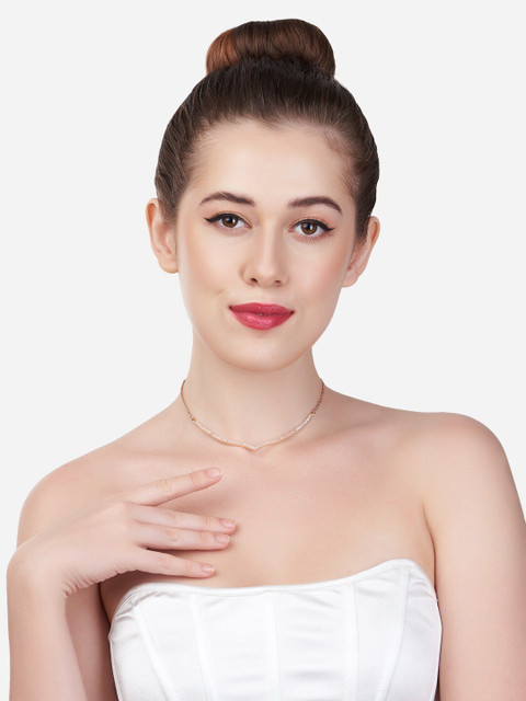 Zaveri Pearls Brass Rose Gold-Plated Cubic Zirconia Necklace - Image 5