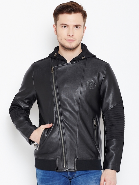 Being Human Men Black Solid Asymmetric Closure Hooded Tailored Jacket