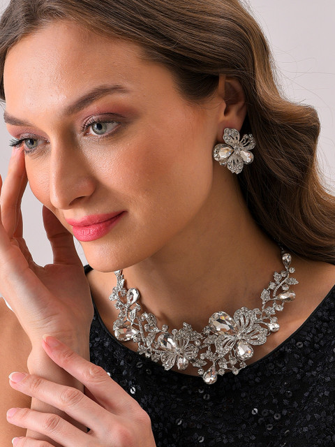 SOHI Silver Plated & Artificial Stones Studded Jewellery Set