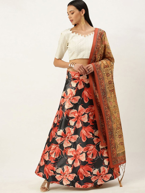 Kaizen TEXO FAB Floral Printed Semi Stitched Lehenga & Unstitched Blouse With Dupatta