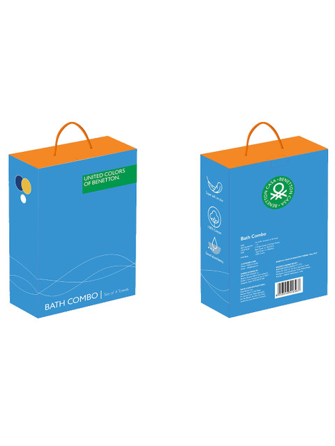United Colors of Benetton Yellow & Blue Set Of 4 Pure Cotton 450 GSM Towel Set - Image 3