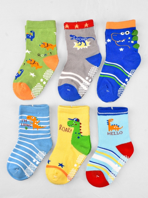 FOOTPRINT 6 Pairs Infant Kids Unisex Multi-Colored Ankle-Length Assorted Antiskid Cotton Socks