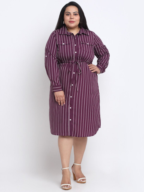 sindrellastorie Women Plus Size Striped Crepe Shirt Dress
