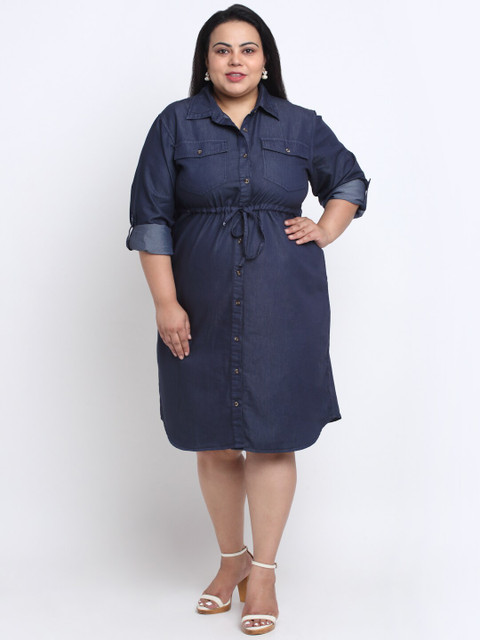 sindrellastorie Women Plus Size Denim Shirt Dress