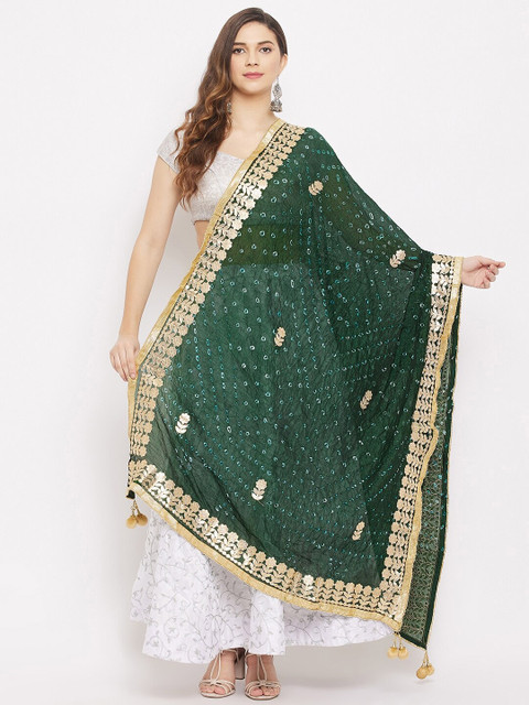 Clora Creation Embroidered Bandhani Dupatta with Gotta Patti