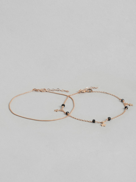 Carlton London Set of 2 Rose Gold Plated with Glass Bead and Star Charm Mismatch Anklet - Image 2