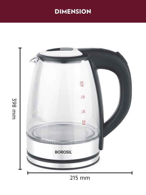 BOROSIL Transparent Borosilicate Glass Dry-boil Protection Electric Kettle 1.8 L - Image 5