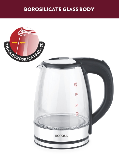 BOROSIL Transparent Borosilicate Glass Dry-boil Protection Electric Kettle 1.8 L - Image 3