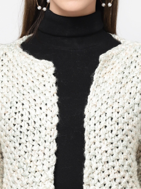 513 Women Self Design Open Knit Front-Open Acrylic Sweater - Image 2