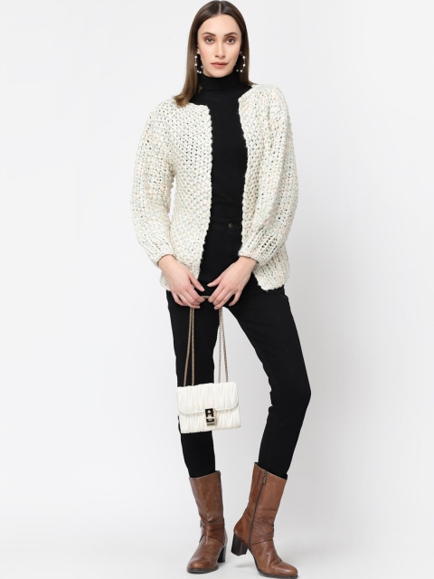 513 Women Self Design Open Knit Front-Open Acrylic Sweater - Image 5