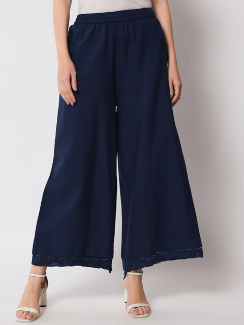Pistaa Women Flared Cotton Ethnic Palazzos