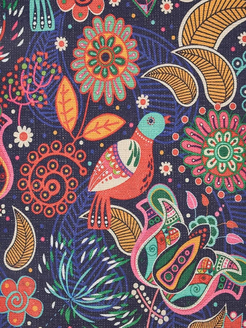Mona B Blue & Pink Printed Vintage Cotton Anti-Skid Dhurrie Carpet