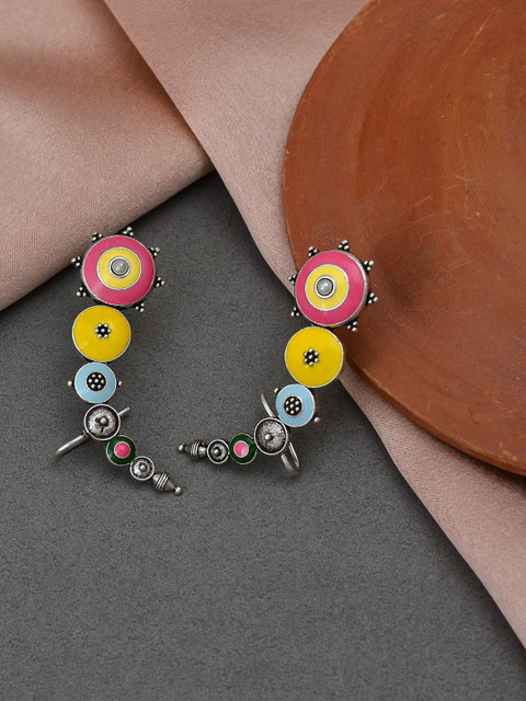 Voylla Silver-Plated Circular Ear Cuff Earrings