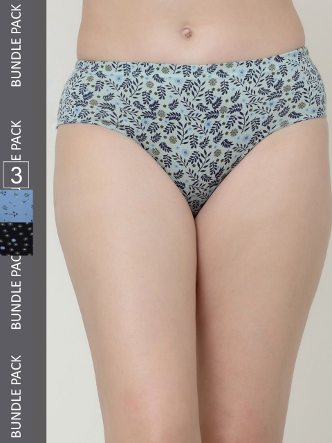 Floret Women Pack Of 3 Assorted Cotton Hipster Briefs