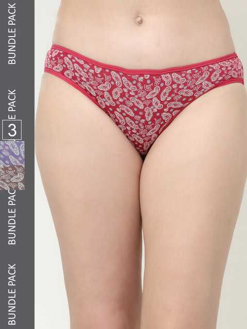 Floret Women Pack Of 3 Assorted Cotton Bikini Briefs
