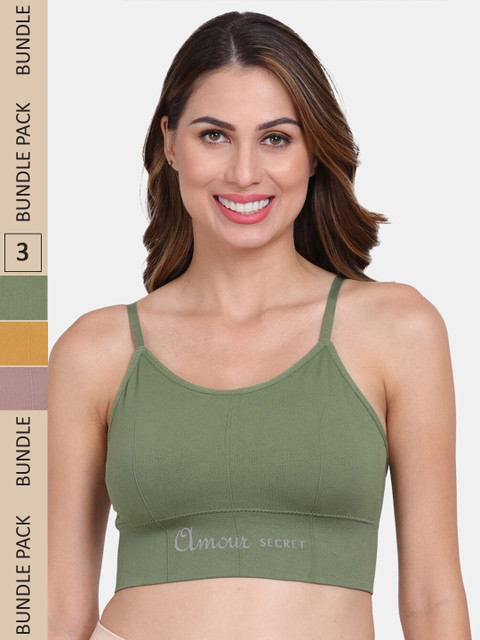 Amour Secret Pack Of 3 Non Wired Removable Lightly Padded Workout Sports Bra