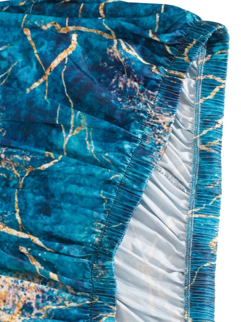 Cortina Teal Blue & Yellow Abstract Printed 2 Seater Sofa Cover - Image 2