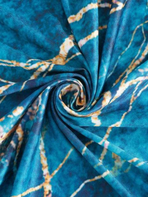 Cortina Teal Blue & Yellow Abstract Printed 3-Seater Sofa Cover - Image 2