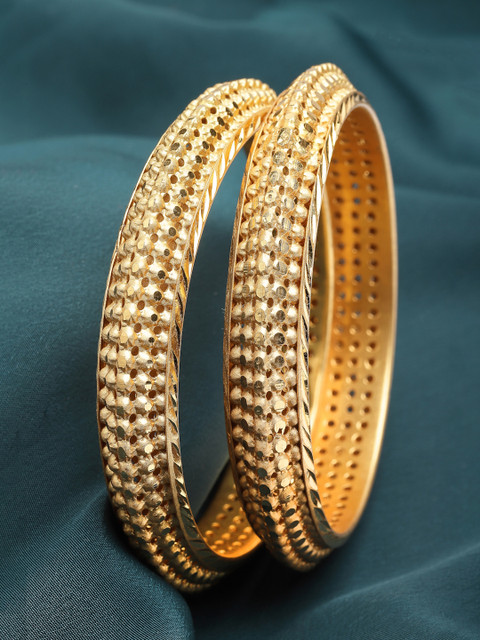 ZENEME Set Of 2 Gold-Plated Textured Bangles